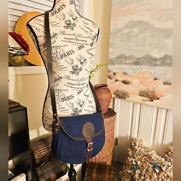 Duluth Pack Medium Shell Navy Blue Canvas Leather Detail Unisex Crossbody Purse - Picture 1 of 14